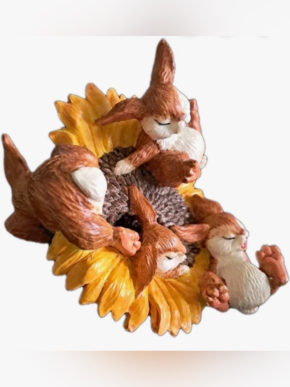 Enesco Brown and Yellow Bunny Figurine on Sunflower